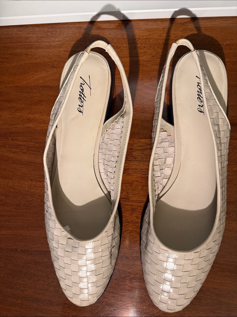 Trotters Cream Woven Slingback Flats